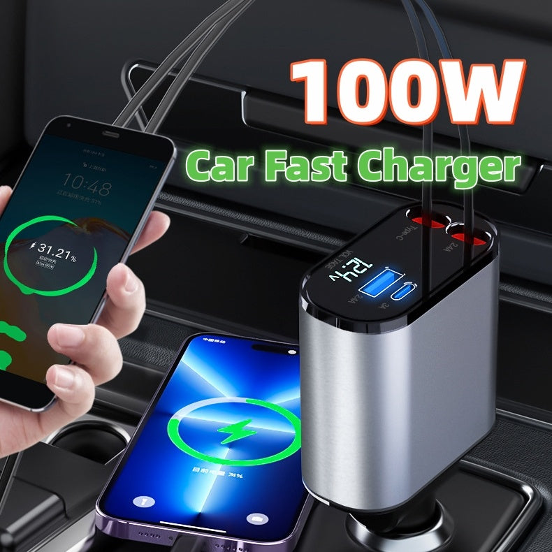 Metal Car Charger 100W Super Fast Charging Car Cigarette Lighter USB And TYPE-C Adapter - Omnia
