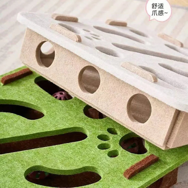 Pet Cat Puzzle Maze Holes Toys Felt Box With Bell Ball Kitten Playing Toys Interactive Funny Combination Set Cat Supplies - Omnia