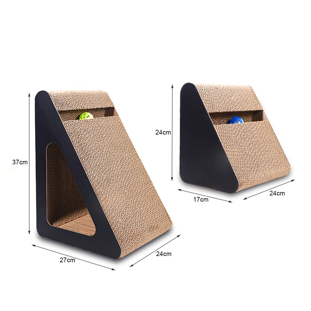 2 In 1 Cat Scratcher Cardboard Triangles Shaped With Spinnings Balls Sturdy Anti-Scratch Relieves Cat Stress Toy For Pet Use - Omnia