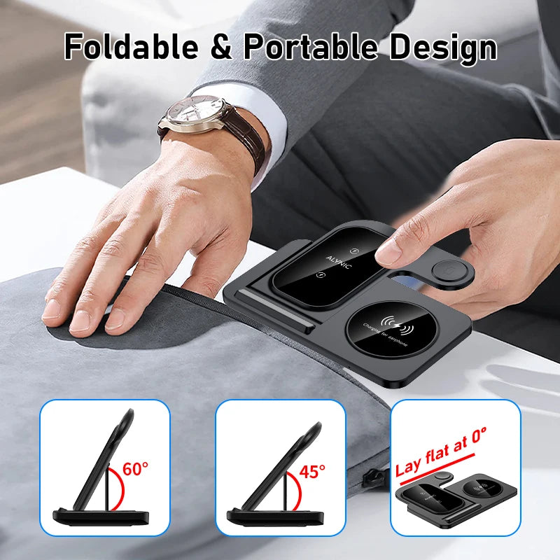 300W Fast Wireless Charger Stand Pad Foldable Fast Charging Station Dock for iPhone 16 15 14 13 12 Pro Max Apple Watch Airpods - Omnia