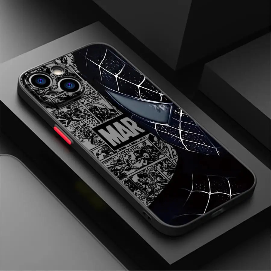 Cartoon Spider Man Case for iPhone 11 13 Mini XR X 14 16 Pro Max 12 15 Plus Matte Phone Cover - Omnia