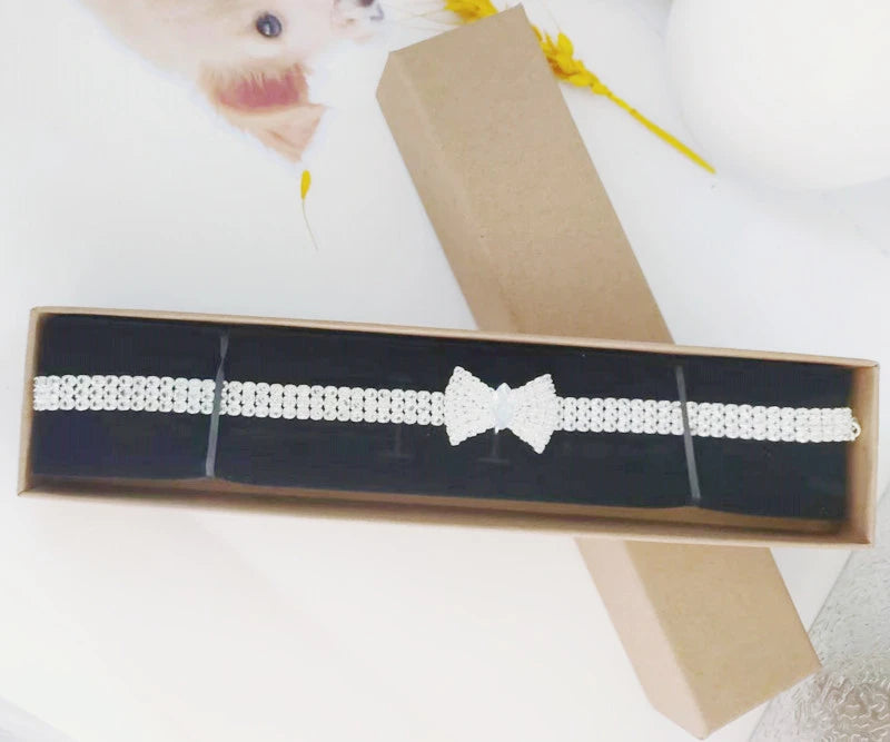 Zircon Bow Tie Chihuahua Dog Collar Rose Gold Lobster Button Cat Necklace With Package Box Adjustable All Season Pet Accessories - Omnia