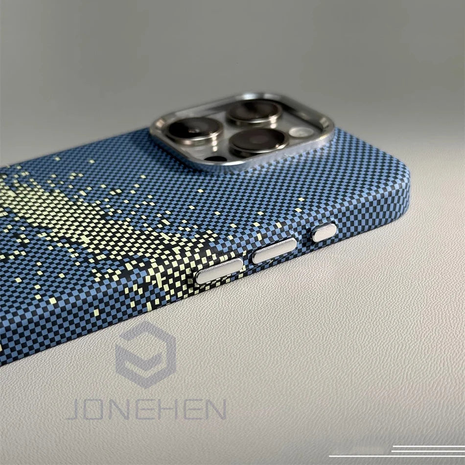 Magnetic Cloud Carbon Pixels Texture For MagSafe Case Alloy Lens For iPhone 13 14 15 Pro Max Wireless Charge Slim Hard PC Cover - Omnia