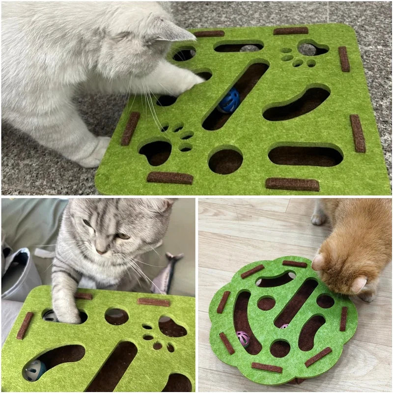 Pet Cat Puzzle Maze Holes Toys Felt Box With Bell Ball Kitten Playing Toys Interactive Funny Combination Set Cat Supplies - Omnia