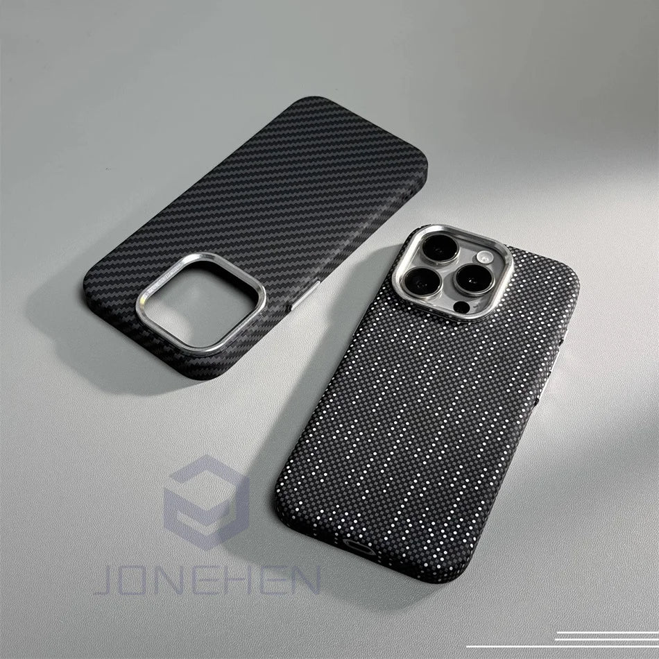 Magnetic Cloud Carbon Pixels Texture For MagSafe Case Alloy Lens For iPhone 13 14 15 Pro Max Wireless Charge Slim Hard PC Cover - Omnia