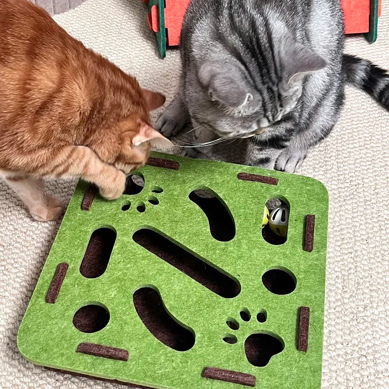 Pet Cat Puzzle Maze Holes Toys Felt Box With Bell Ball Kitten Playing Toys Interactive Funny Combination Set Cat Supplies - Omnia