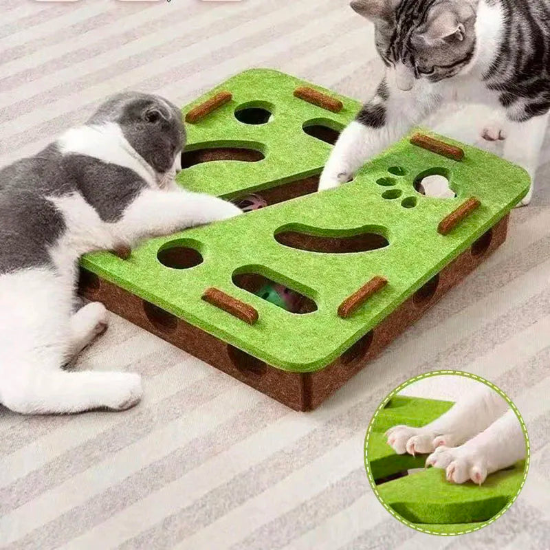 Pet Cat Puzzle Maze Holes Toys Felt Box With Bell Ball Kitten Playing Toys Interactive Funny Combination Set Cat Supplies - Omnia