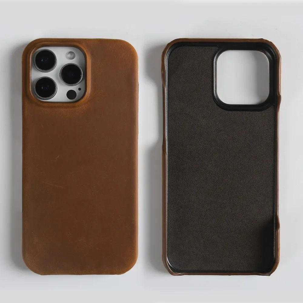 Classic Durable Crazy House Pattern Genuine Leather Phone Case For Iphone - Omnia