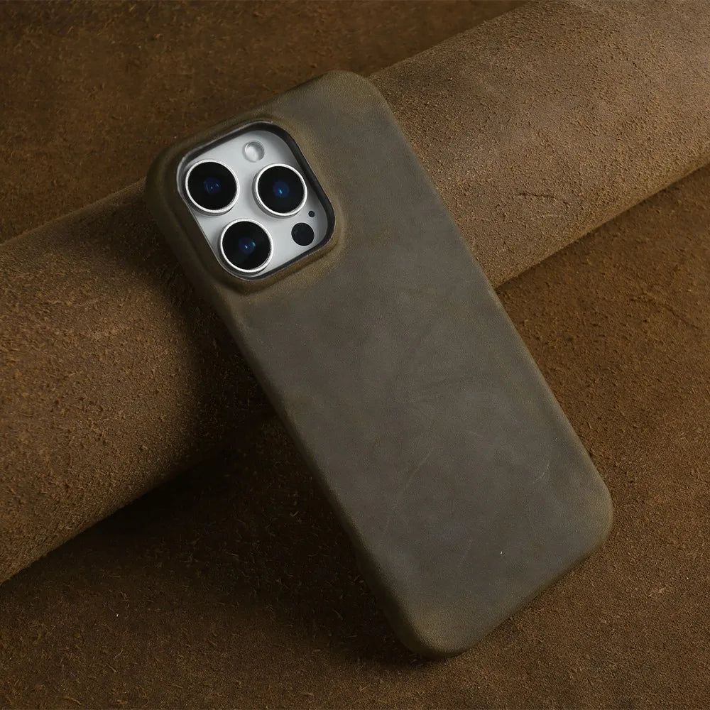 Classic Durable Crazy House Pattern Genuine Leather Phone Case For Iphone - Omnia