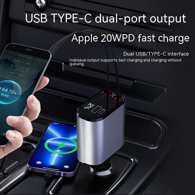 Metal Car Charger 100W Super Fast Charging Car Cigarette Lighter USB And TYPE-C Adapter - Omnia