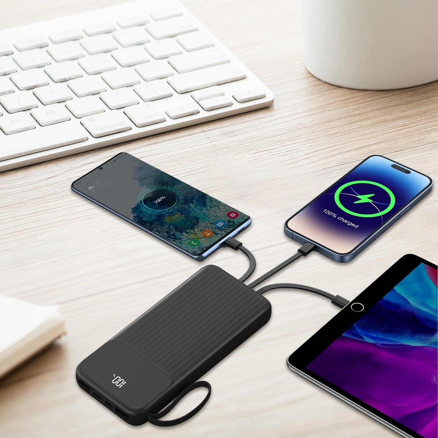 1Pc PD22W Fast Charger 20000mAh Fast Charging Power Bank Portable Charger With 4 Inbuilt Cables - Omnia 