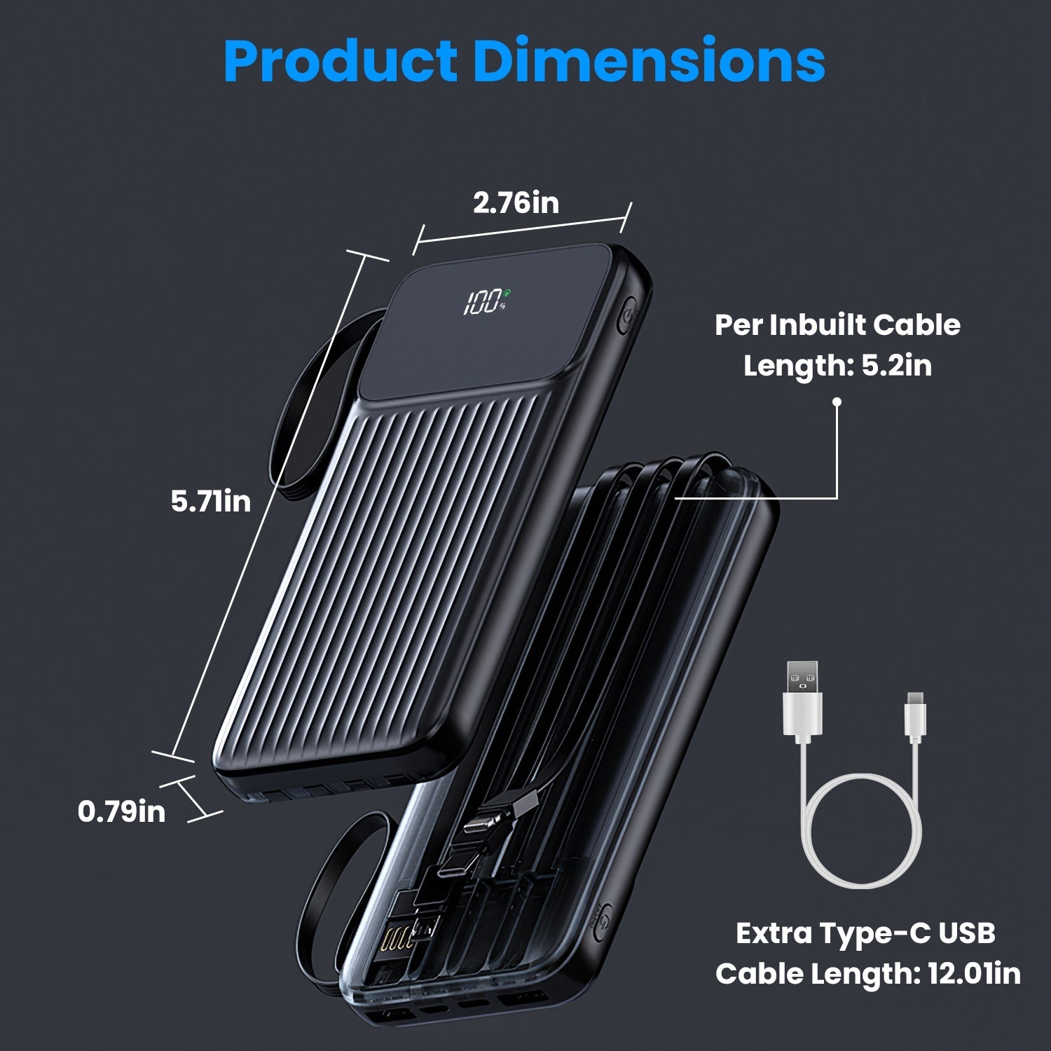 1Pc PD22W Fast Charger 20000mAh Fast Charging Power Bank Portable Charger With 4 Inbuilt Cables - Omnia 
