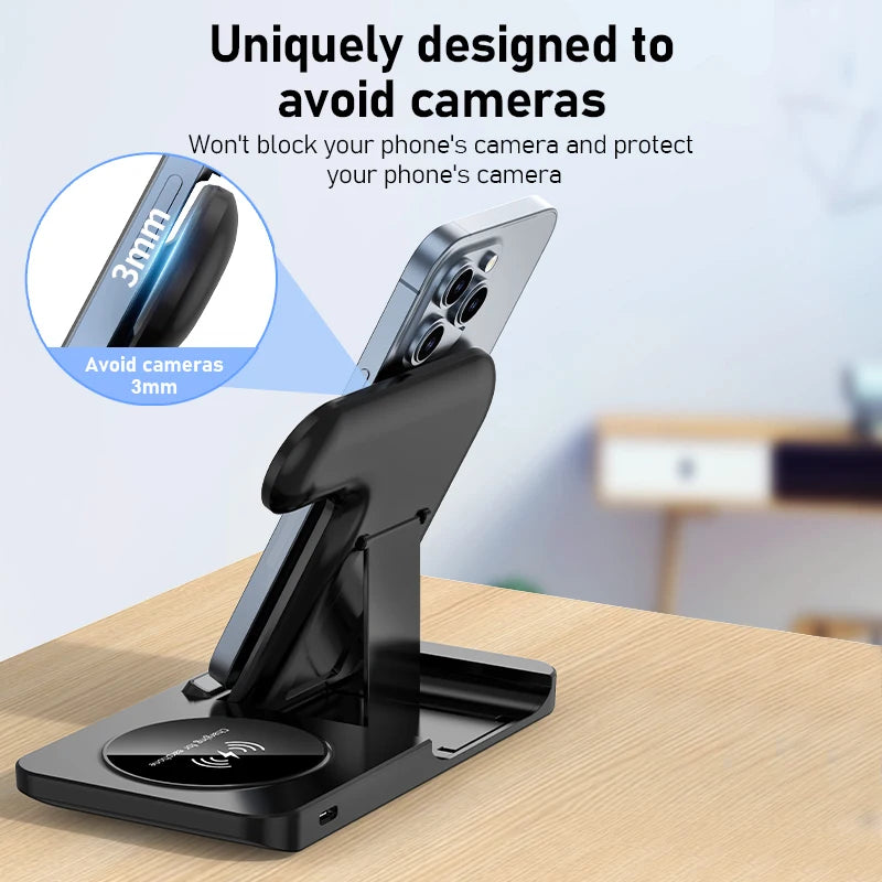 300W Fast Wireless Charger Stand Pad Foldable Fast Charging Station Dock for iPhone 16 15 14 13 12 Pro Max Apple Watch Airpods - Omnia 