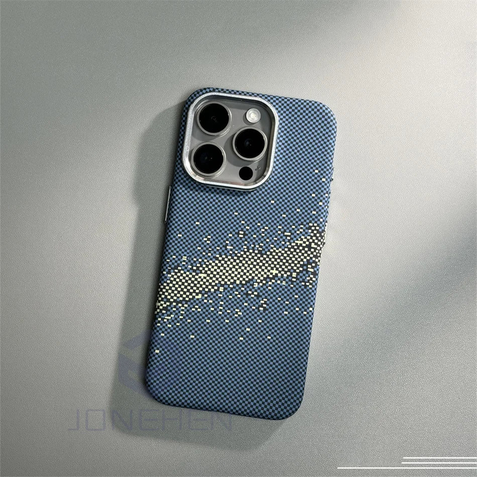 Magnetic Cloud Carbon Pixels Texture For MagSafe Case Alloy Lens For iPhone 13 14 15 Pro Max Wireless Charge Slim Hard PC Cover - Omnia 