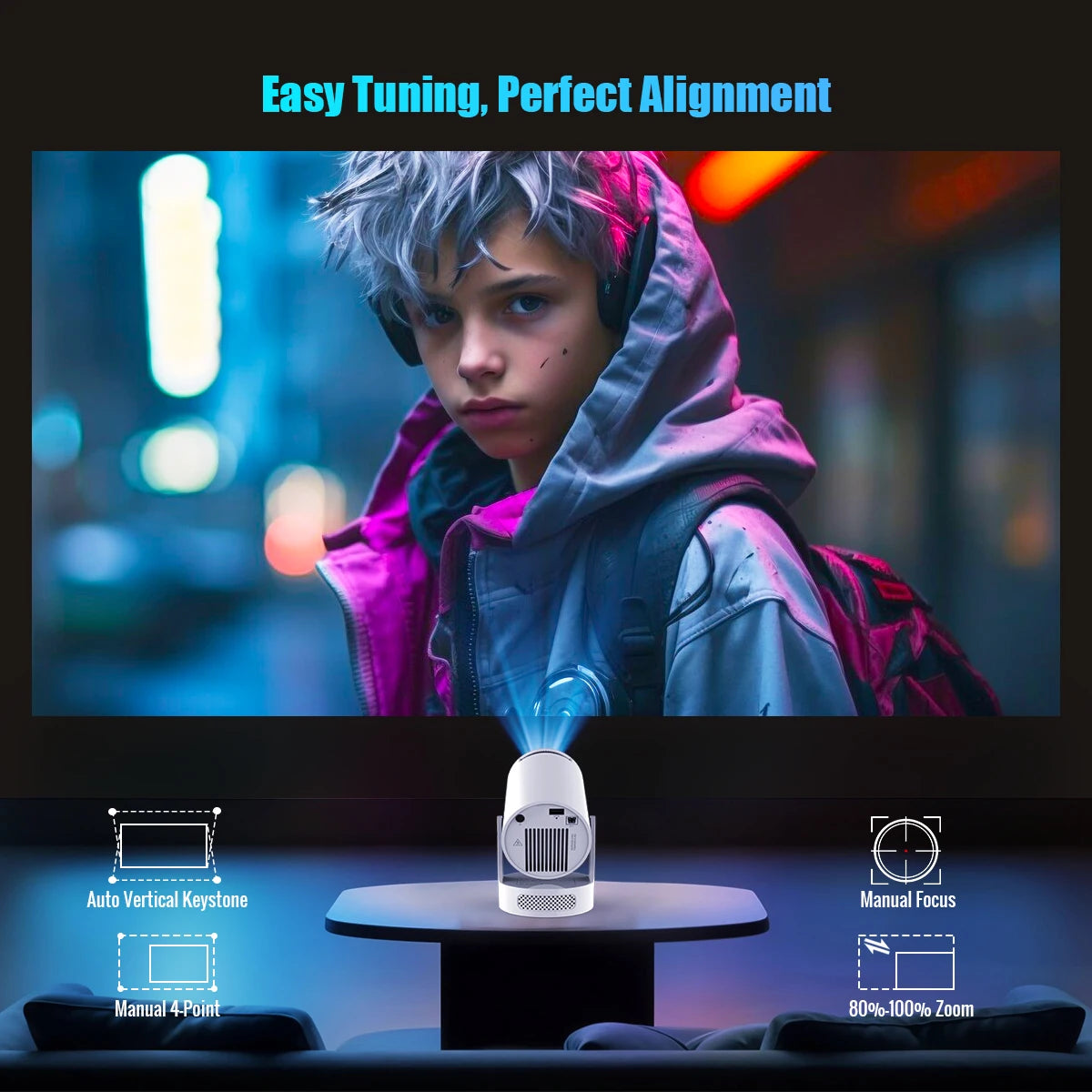 Projector Android 11 4K 1280*720P HY300 Pro + Dual Wifi 290ANSI 180°flexible BT5.0 Cinema Outdoor Portable Projector - Omnia 