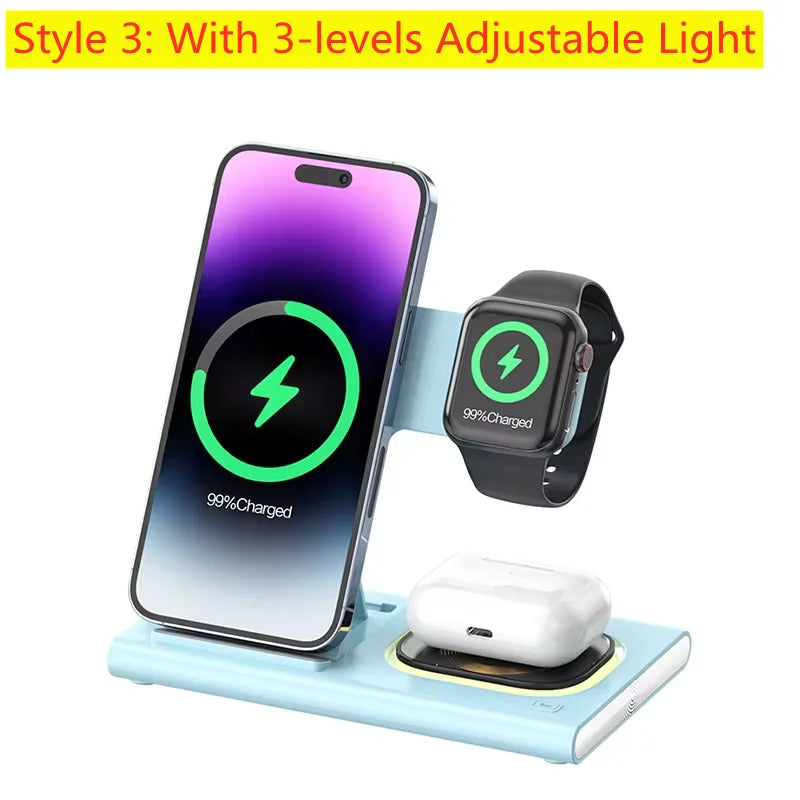 300W Fast Wireless Charger Stand Pad Foldable Fast Charging Station Dock for iPhone 16 15 14 13 12 Pro Max Apple Watch Airpods - Omnia 