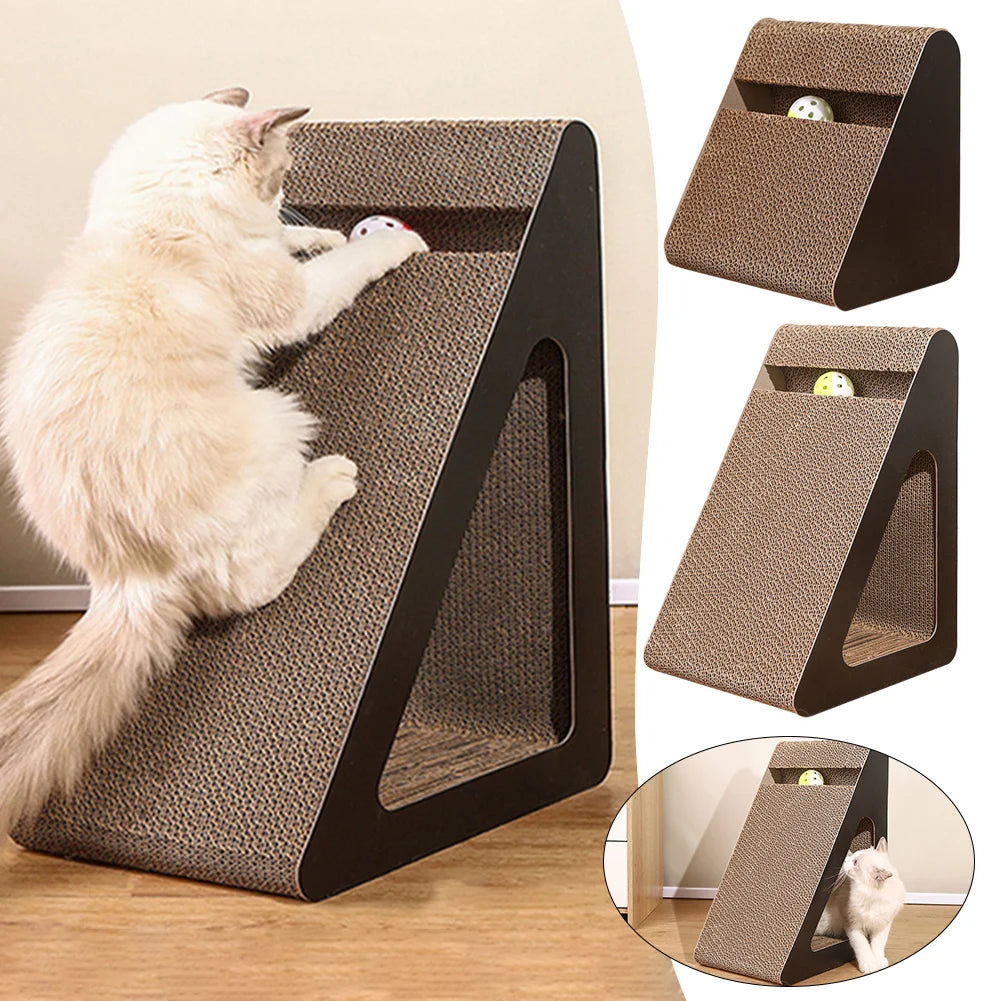 2 In 1 Cat Scratcher Cardboard Triangles Shaped With Spinnings Balls Sturdy Anti-Scratch Relieves Cat Stress Toy For Pet Use - Omnia 