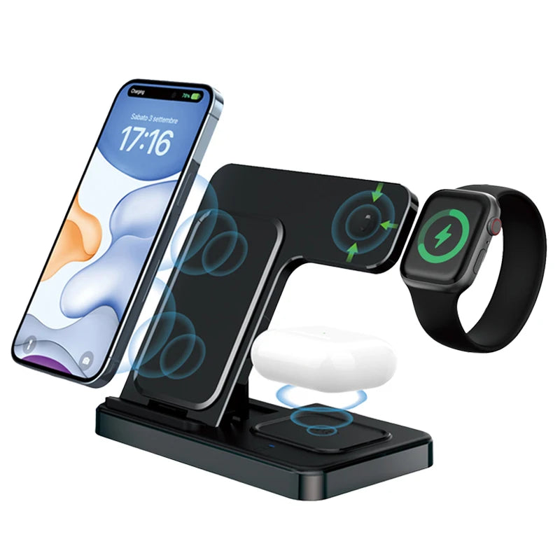 300W Fast Wireless Charger Stand Pad Foldable Fast Charging Station Dock for iPhone 16 15 14 13 12 Pro Max Apple Watch Airpods - Omnia 