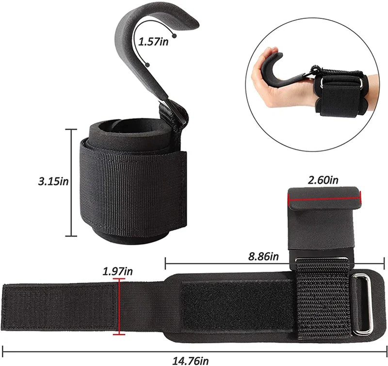 Weight Lifting Hook Grips With Wrist Wraps Hand-Bar Wrist Strap Gym Fitness Hook Weight Strap Pull-Ups Power Lifting Gloves - Omnia 