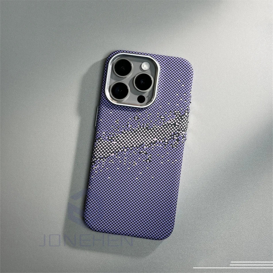 Magnetic Cloud Carbon Pixels Texture For MagSafe Case Alloy Lens For iPhone 13 14 15 Pro Max Wireless Charge Slim Hard PC Cover - Omnia 