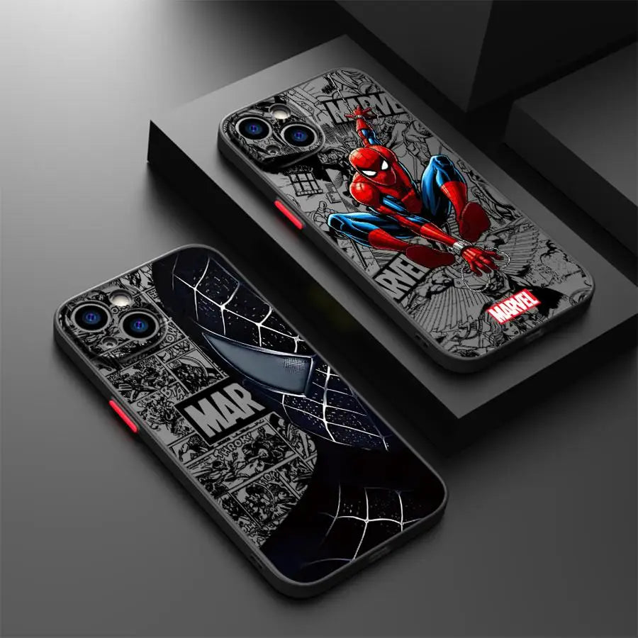 Cartoon Spider Man Case for iPhone 11 13 Mini XR X 14 16 Pro Max 12 15 Plus Matte Phone Cover - Omnia 