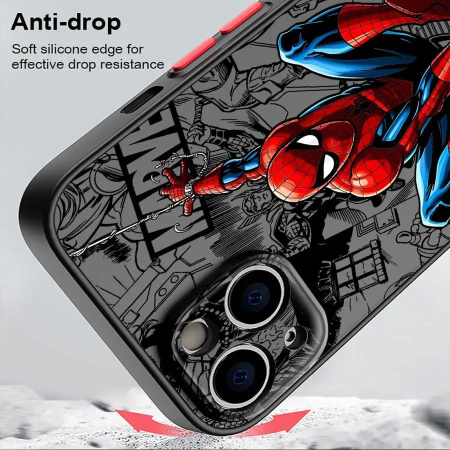 Cartoon Spider Man Case for iPhone 11 13 Mini XR X 14 16 Pro Max 12 15 Plus Matte Phone Cover - Omnia 