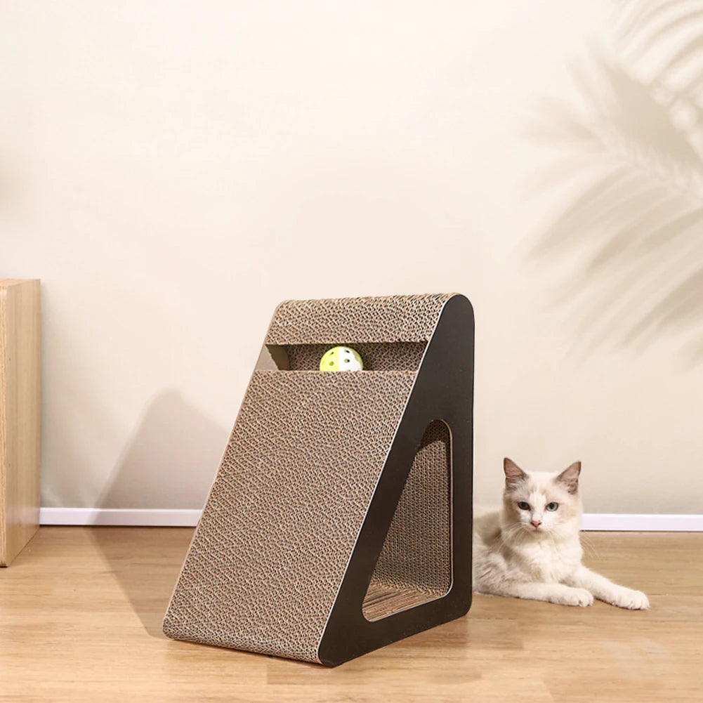 2 In 1 Cat Scratcher Cardboard Triangles Shaped With Spinnings Balls Sturdy Anti-Scratch Relieves Cat Stress Toy For Pet Use - Omnia 