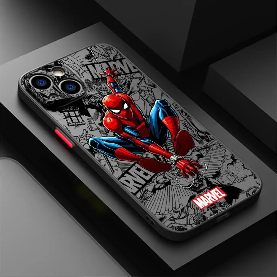 Cartoon Spider Man Case for iPhone 11 13 Mini XR X 14 16 Pro Max 12 15 Plus Matte Phone Cover - Omnia 