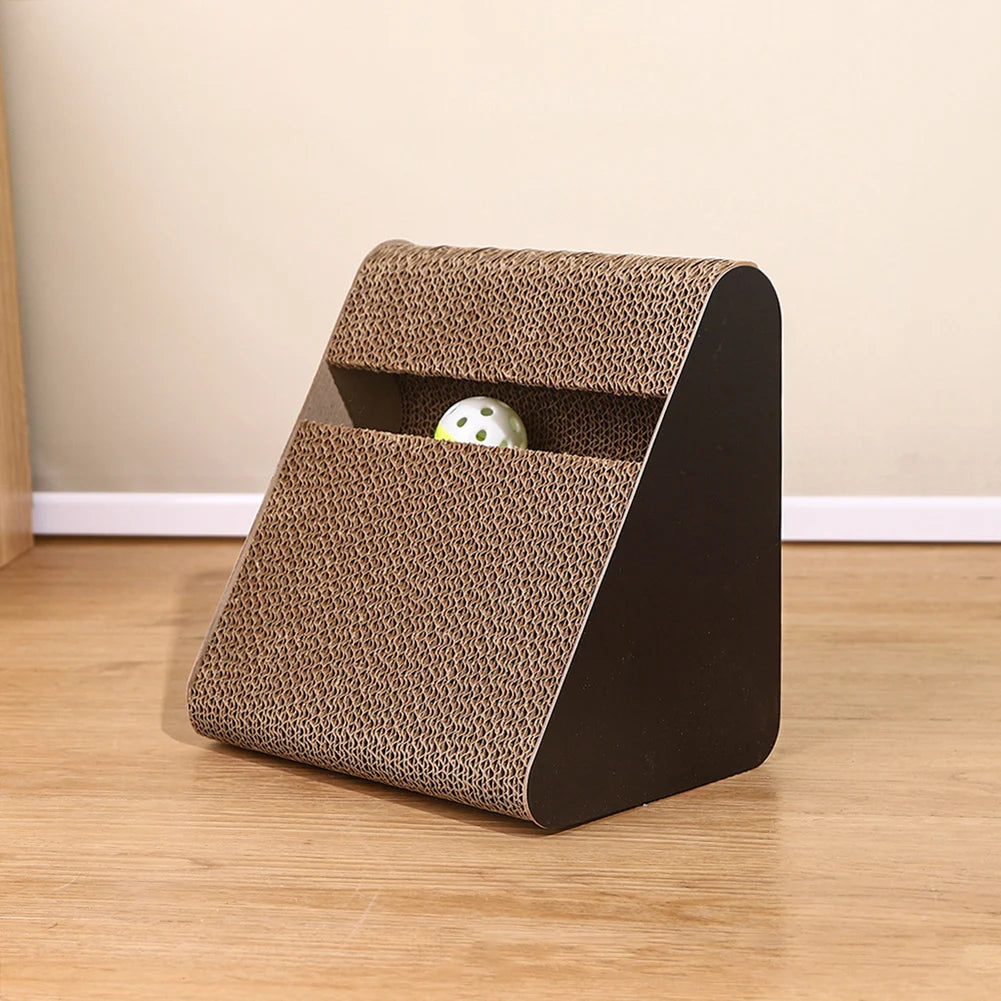 2 In 1 Cat Scratcher Cardboard Triangles Shaped With Spinnings Balls Sturdy Anti-Scratch Relieves Cat Stress Toy For Pet Use - Omnia 