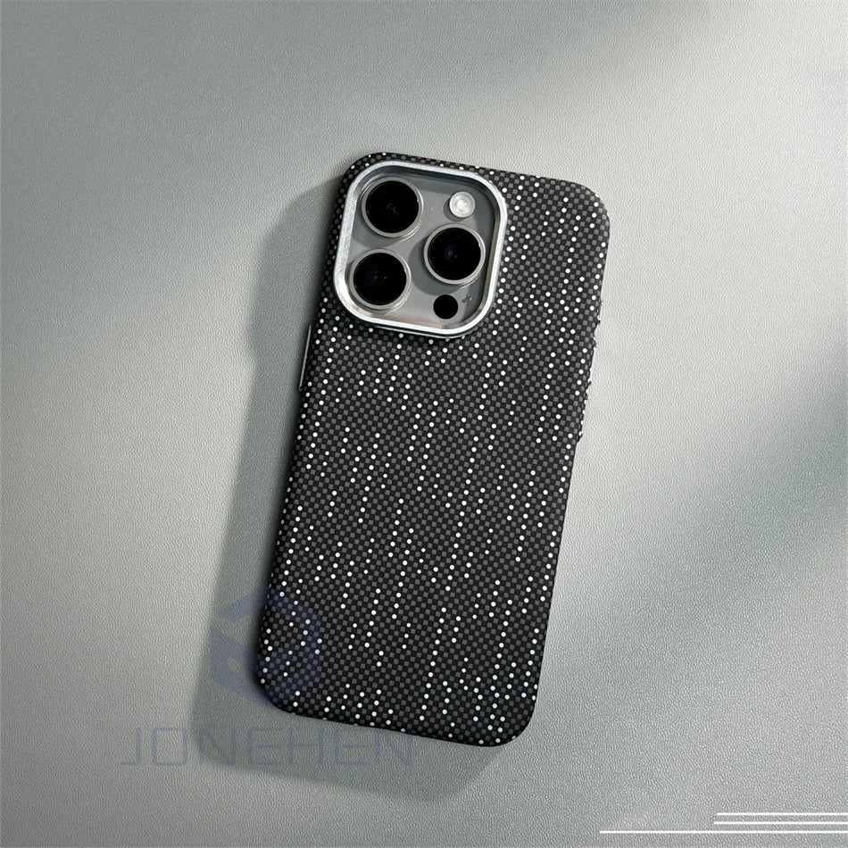 Magnetic Cloud Carbon Pixels Texture For MagSafe Case Alloy Lens For iPhone 13 14 15 Pro Max Wireless Charge Slim Hard PC Cover - Omnia 