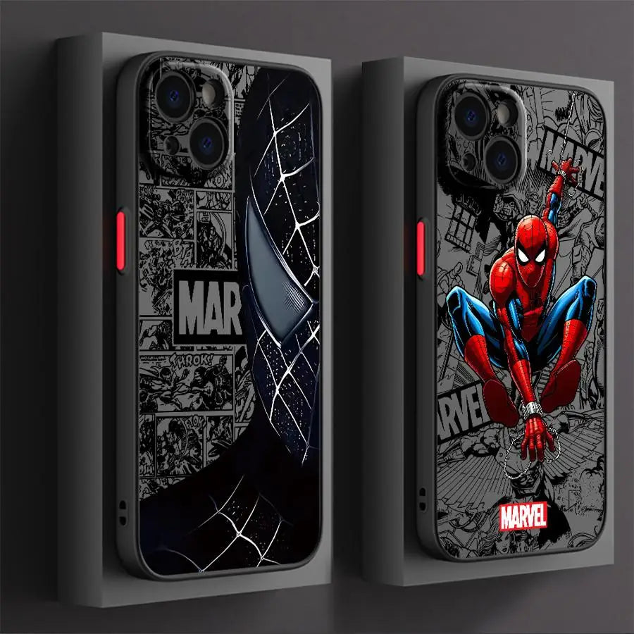 Cartoon Spider Man Case for iPhone 11 13 Mini XR X 14 16 Pro Max 12 15 Plus Matte Phone Cover - Omnia 