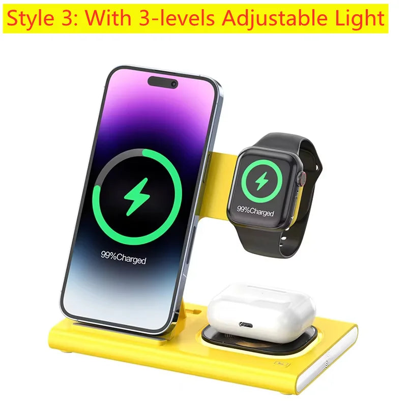 300W Fast Wireless Charger Stand Pad Foldable Fast Charging Station Dock for iPhone 16 15 14 13 12 Pro Max Apple Watch Airpods - Omnia 