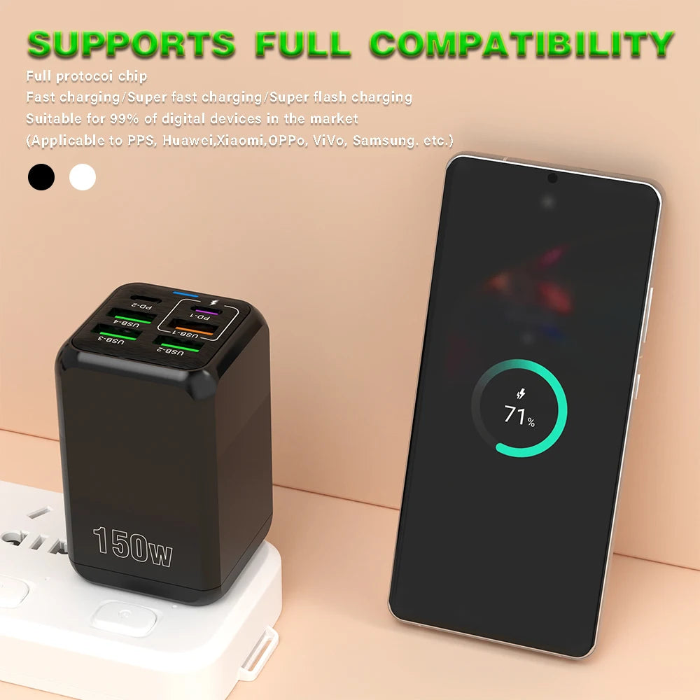 150W 6 Ports Pd QC 4.0 Usb C Fast Charger Wall Adapter Super Fast Charging For Iphone Samsung Ipad Xiaomi Huawei Oneplus Oppo - Omnia 