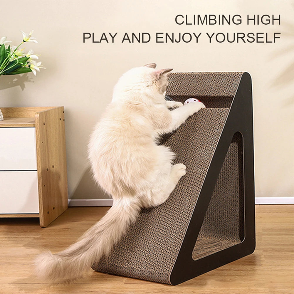 2 In 1 Cat Scratcher Cardboard Triangles Shaped With Spinnings Balls Sturdy Anti-Scratch Relieves Cat Stress Toy For Pet Use - Omnia 