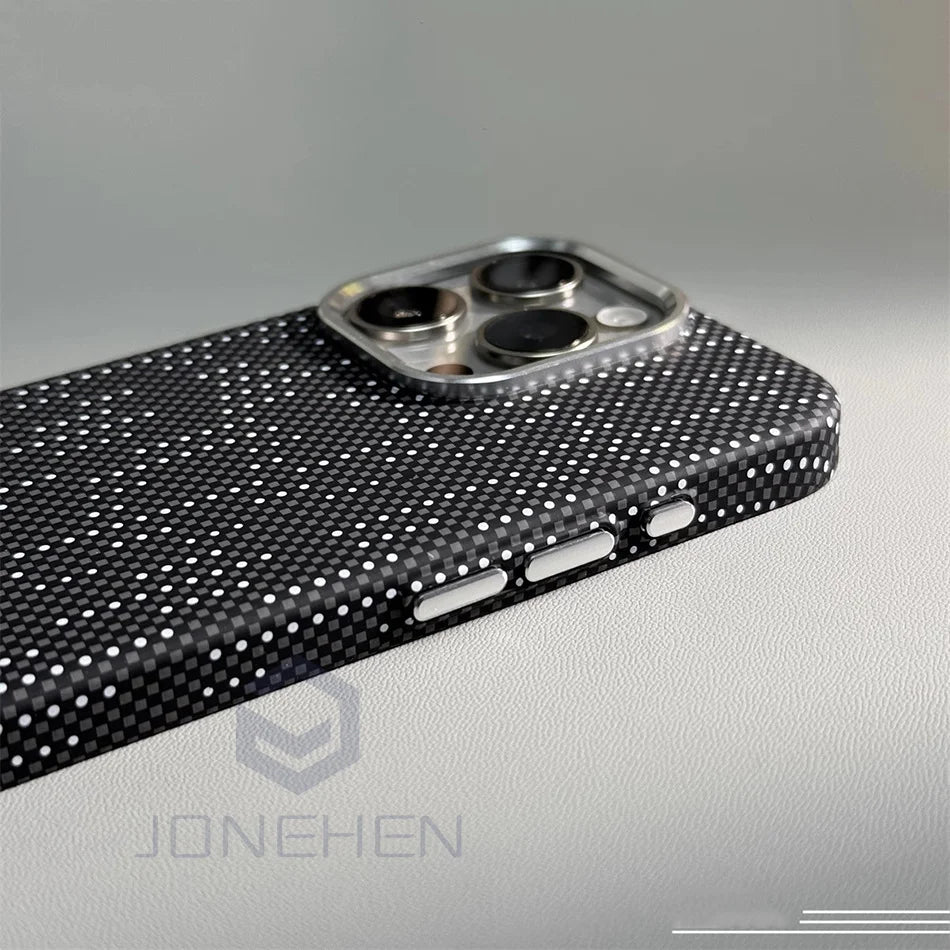 Magnetic Cloud Carbon Pixels Texture For MagSafe Case Alloy Lens For iPhone 13 14 15 Pro Max Wireless Charge Slim Hard PC Cover - Omnia 