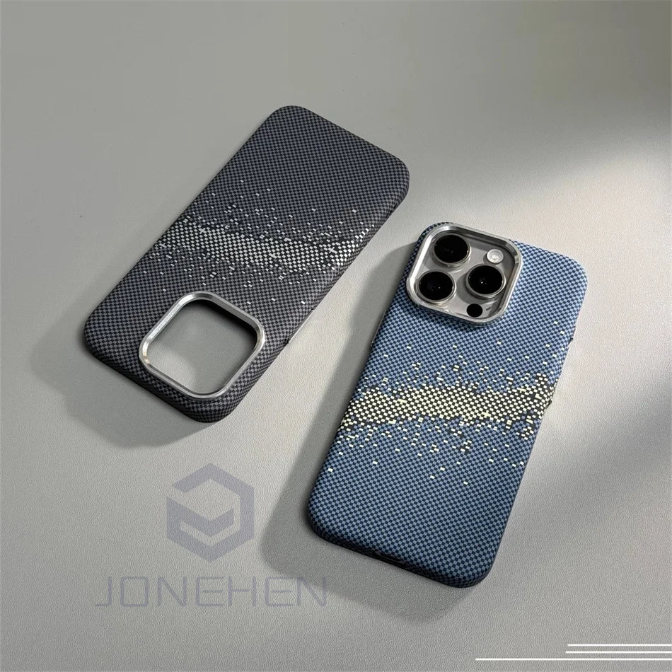 Magnetic Cloud Carbon Pixels Texture For MagSafe Case Alloy Lens For iPhone 13 14 15 Pro Max Wireless Charge Slim Hard PC Cover - Omnia 