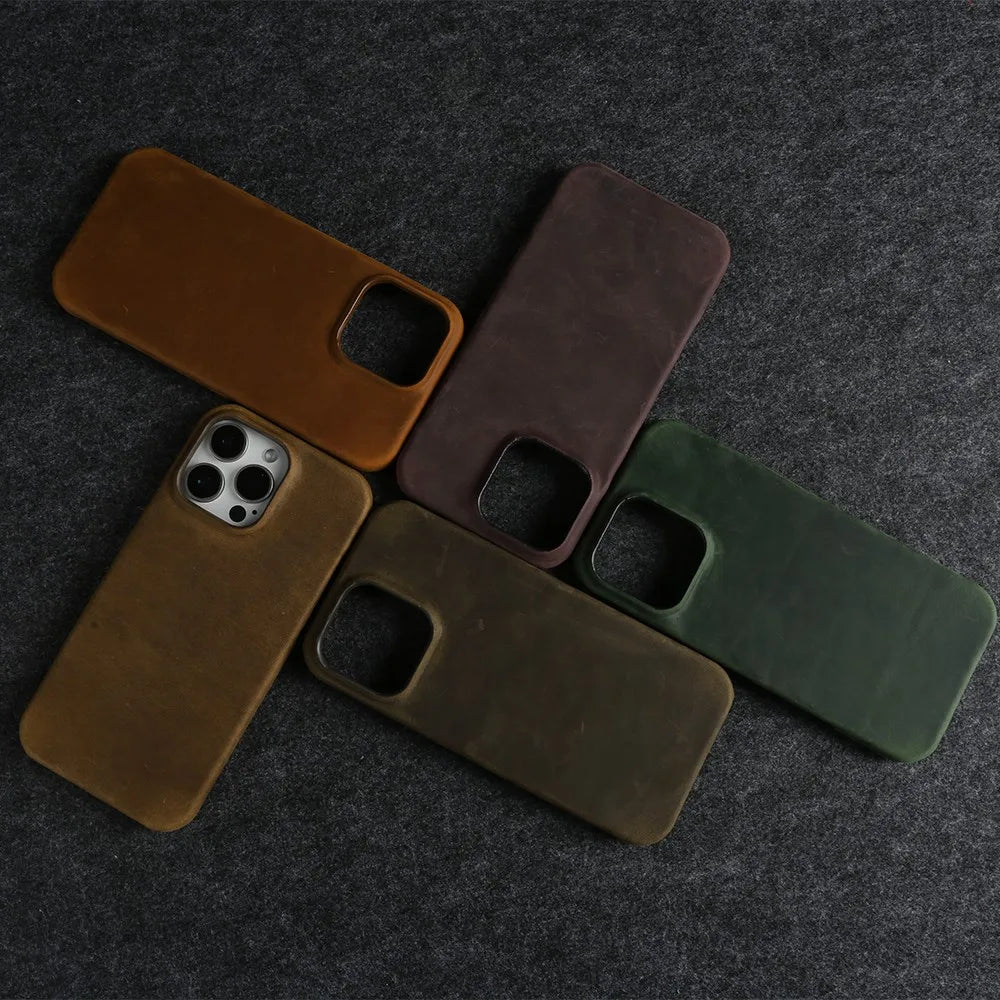 Classic Durable Crazy House Pattern Genuine Leather Phone Case For Iphone - Omnia 