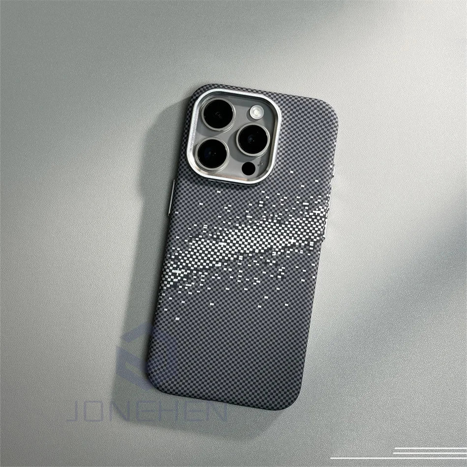 Magnetic Cloud Carbon Pixels Texture For MagSafe Case Alloy Lens For iPhone 13 14 15 Pro Max Wireless Charge Slim Hard PC Cover - Omnia 