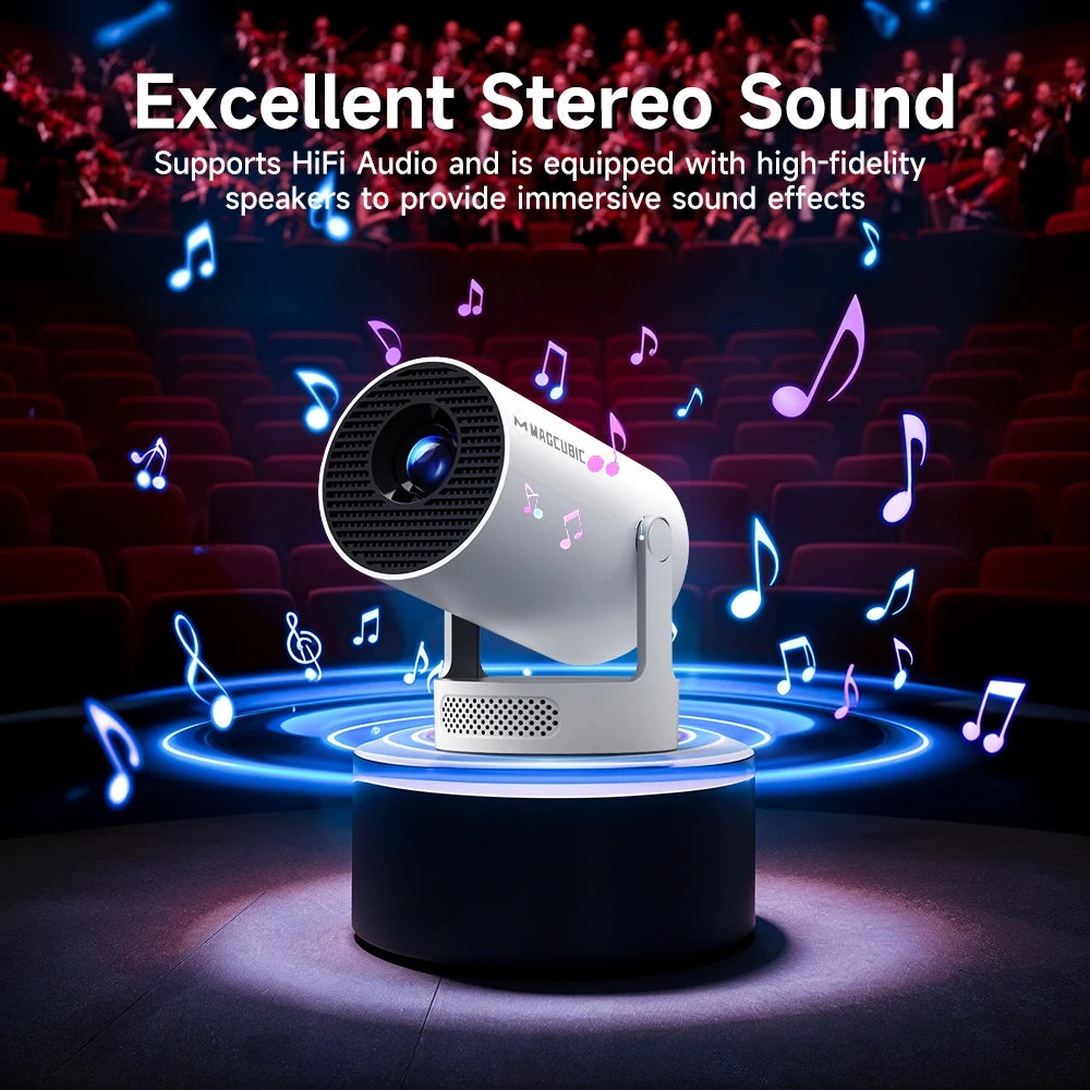 Projector Android 11 4K 1280*720P HY300 Pro + Dual Wifi 290ANSI 180°flexible BT5.0 Cinema Outdoor Portable Projector - Omnia 